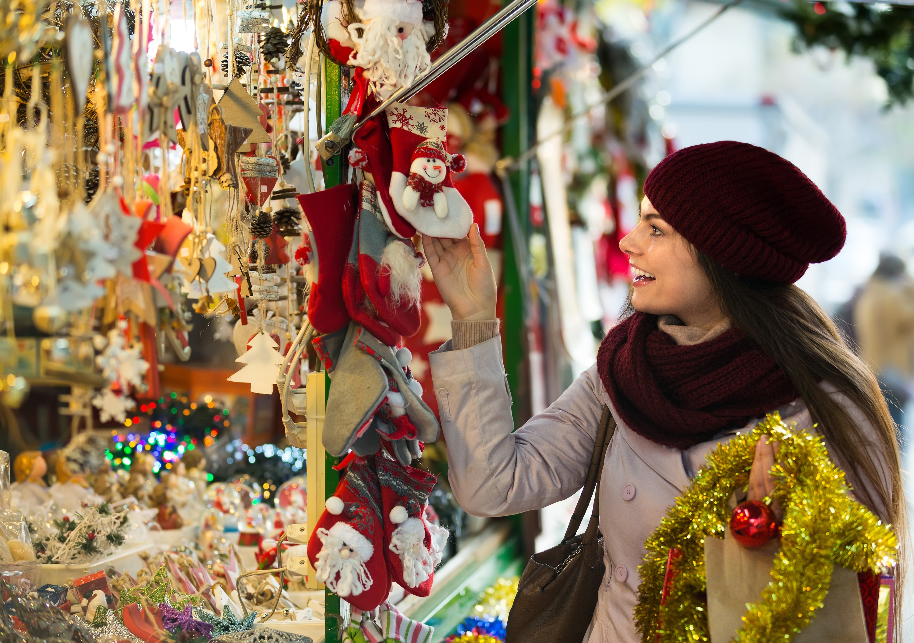 Young woman in a christmas market