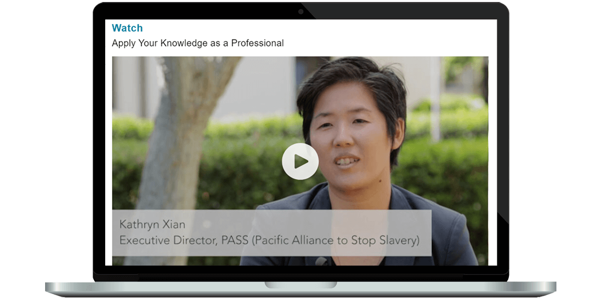 A video still of Kathryn Xian, Executive Director of the Pacific Alliance to Stop Slavery