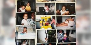 A collage of ten photos featuring the blog author as a baby pictured with various family members.