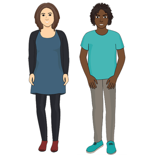 Illustration of two adults; one Caucasian female and one black male.