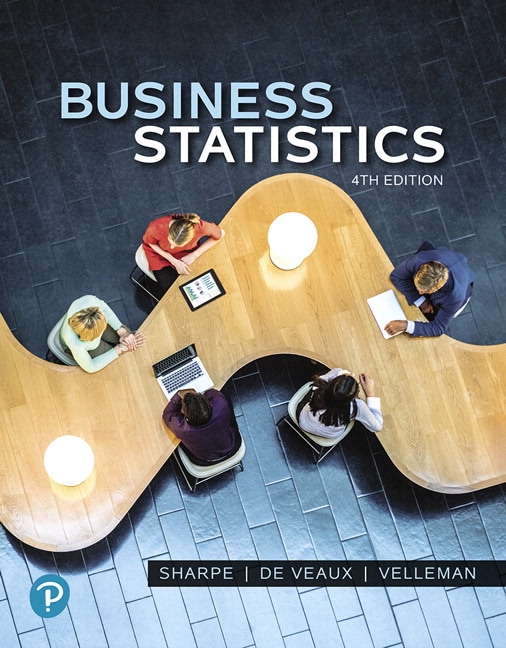 Cover design for the 4th edition of Business Statistics showing people sitting at a curved conference table with laptops and tablets