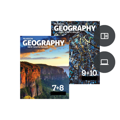 Image for Pearson Geography NSW Banner showing books and icons