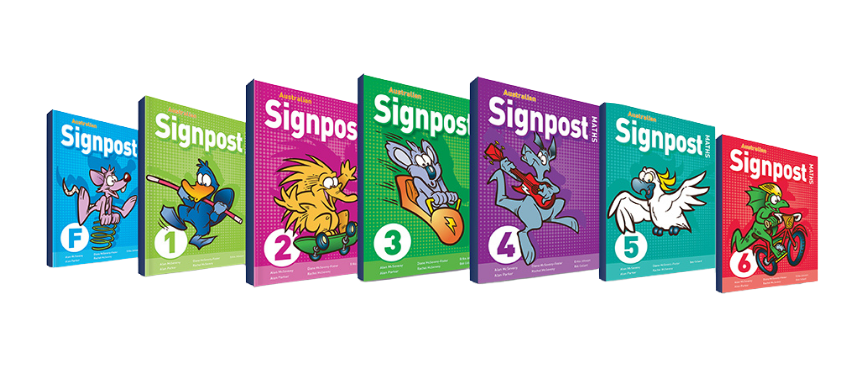 Australian Signpost Maths AC Student Book covers for years F to 6