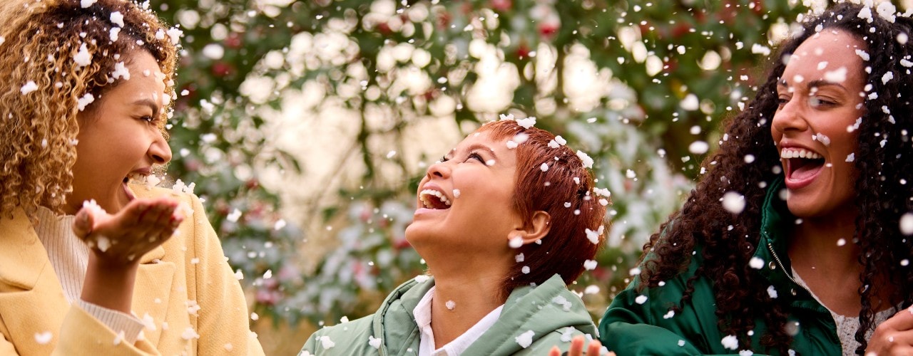 Laughing women in the snow